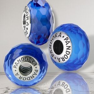 PANDORA Blue Fascinating Faceted Murano Glass Sterling Silver Charm Retired